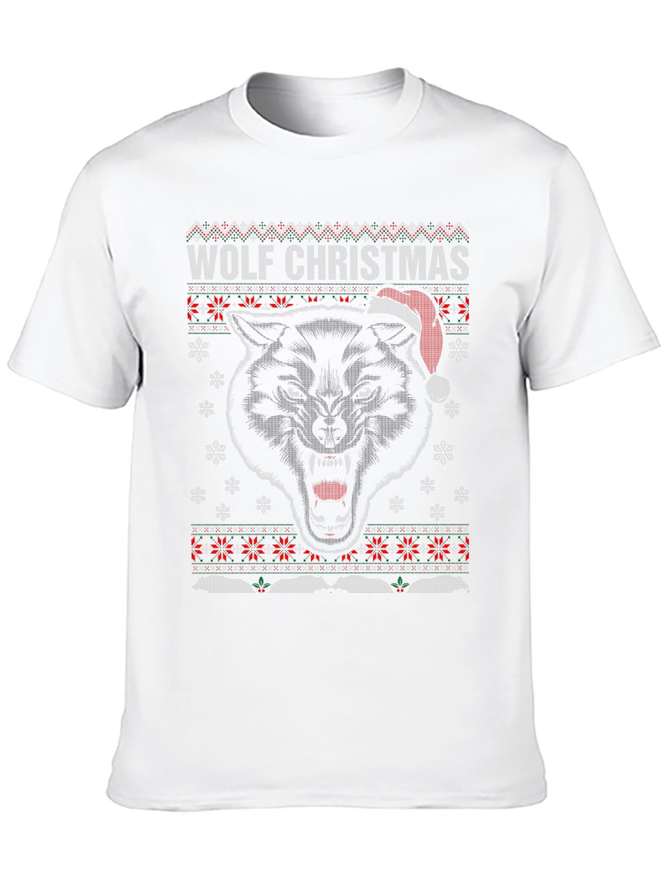 Wolf Christmas Ugly Sweater Style Holiday T-Shirt