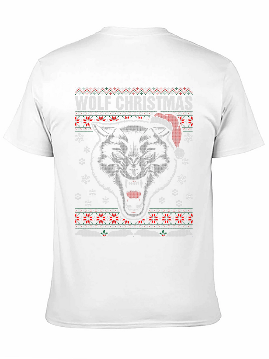 Wolf Christmas Ugly Sweater Style Holiday T-Shirt
