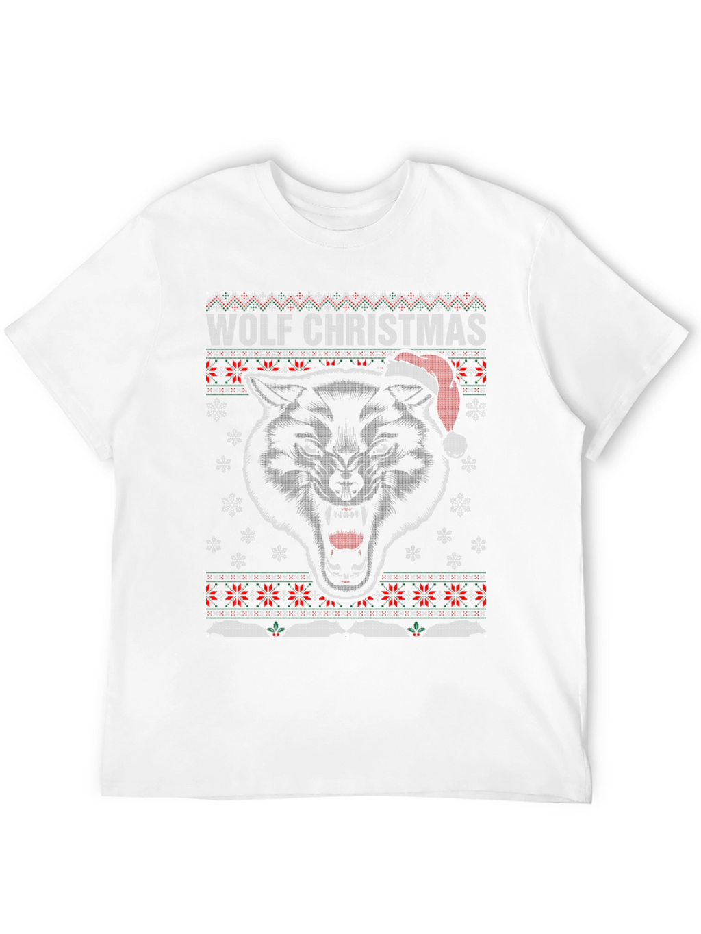 Wolf Christmas Ugly Sweater Style Holiday T-Shirt