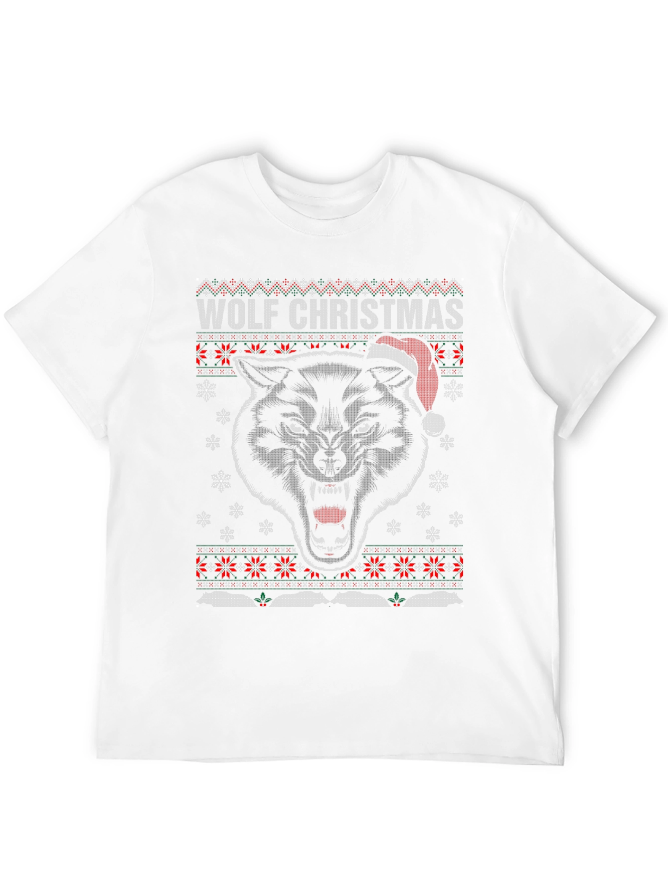 Wolf Christmas Ugly Sweater Style Holiday T-Shirt