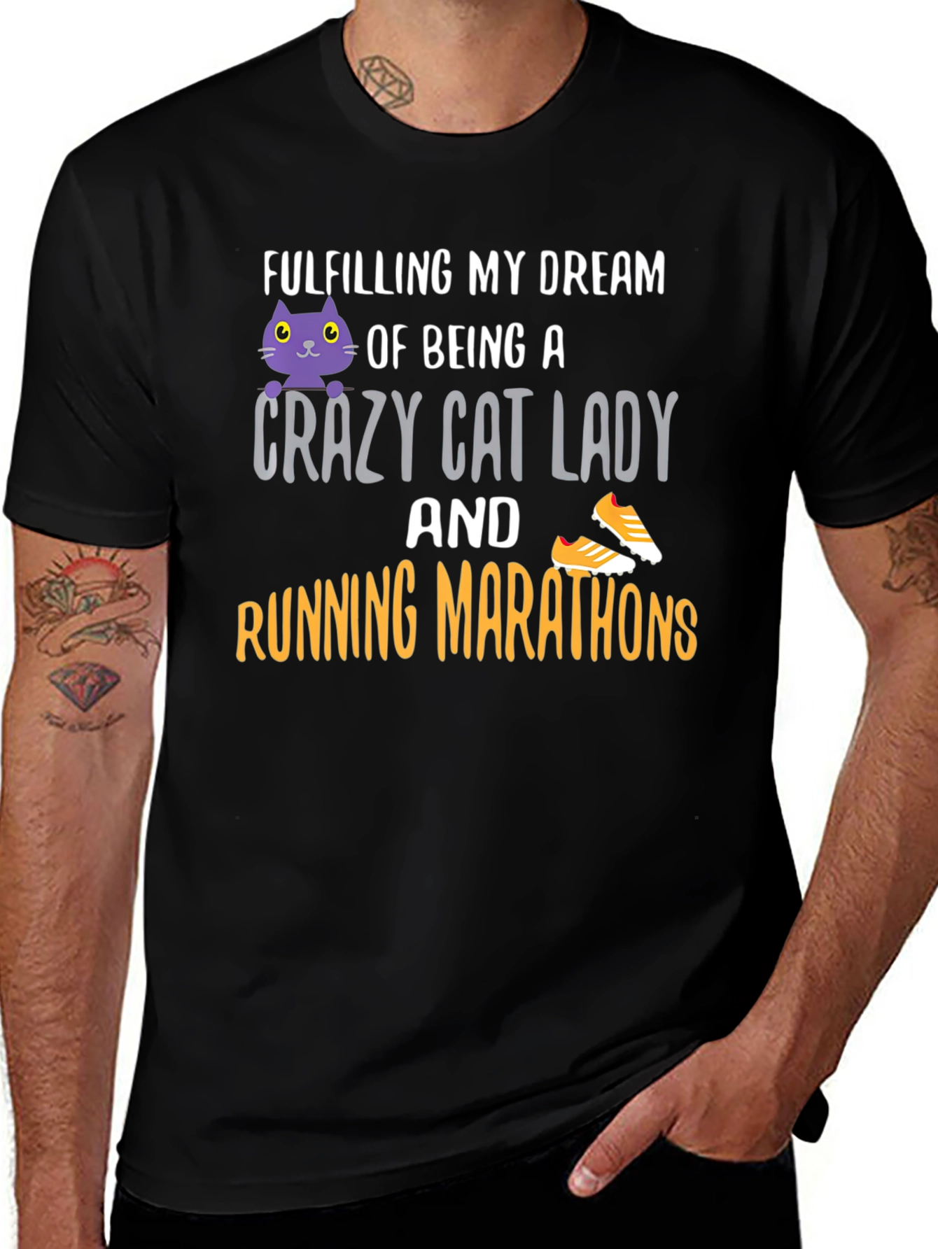 Crazy Cat Lady Running Marathon T-Shirt