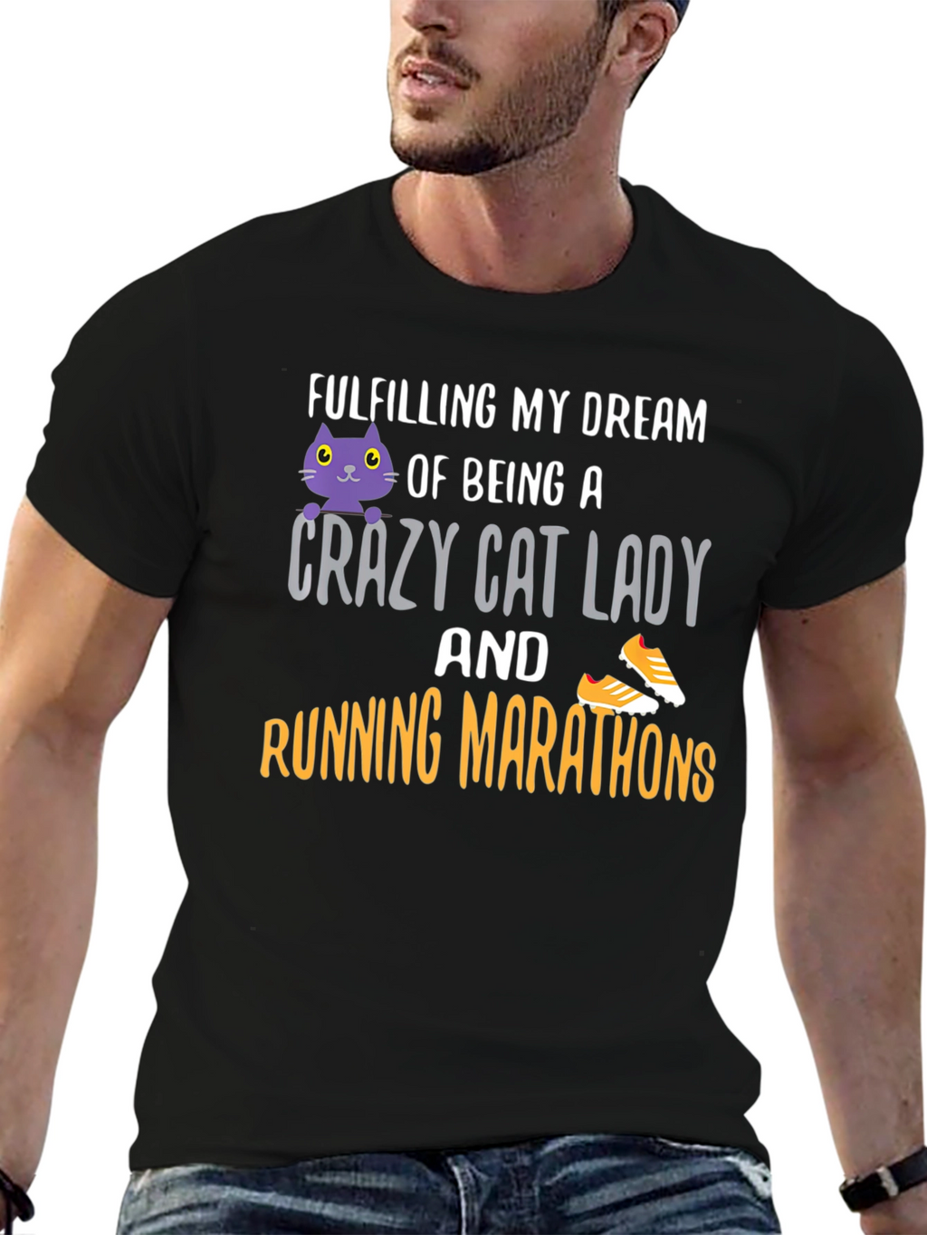 Crazy Cat Lady Running Marathon T-Shirt