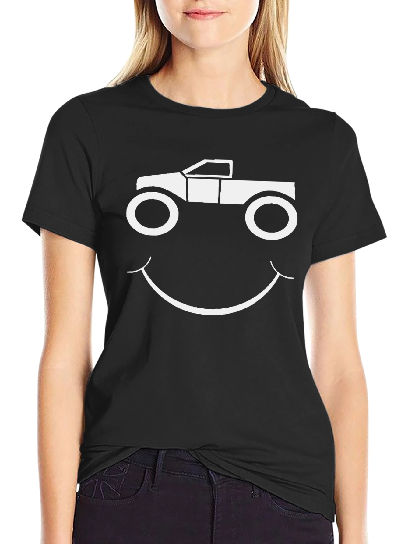 Truck Smile Graphic Tee - Black Cotton T-Shirt