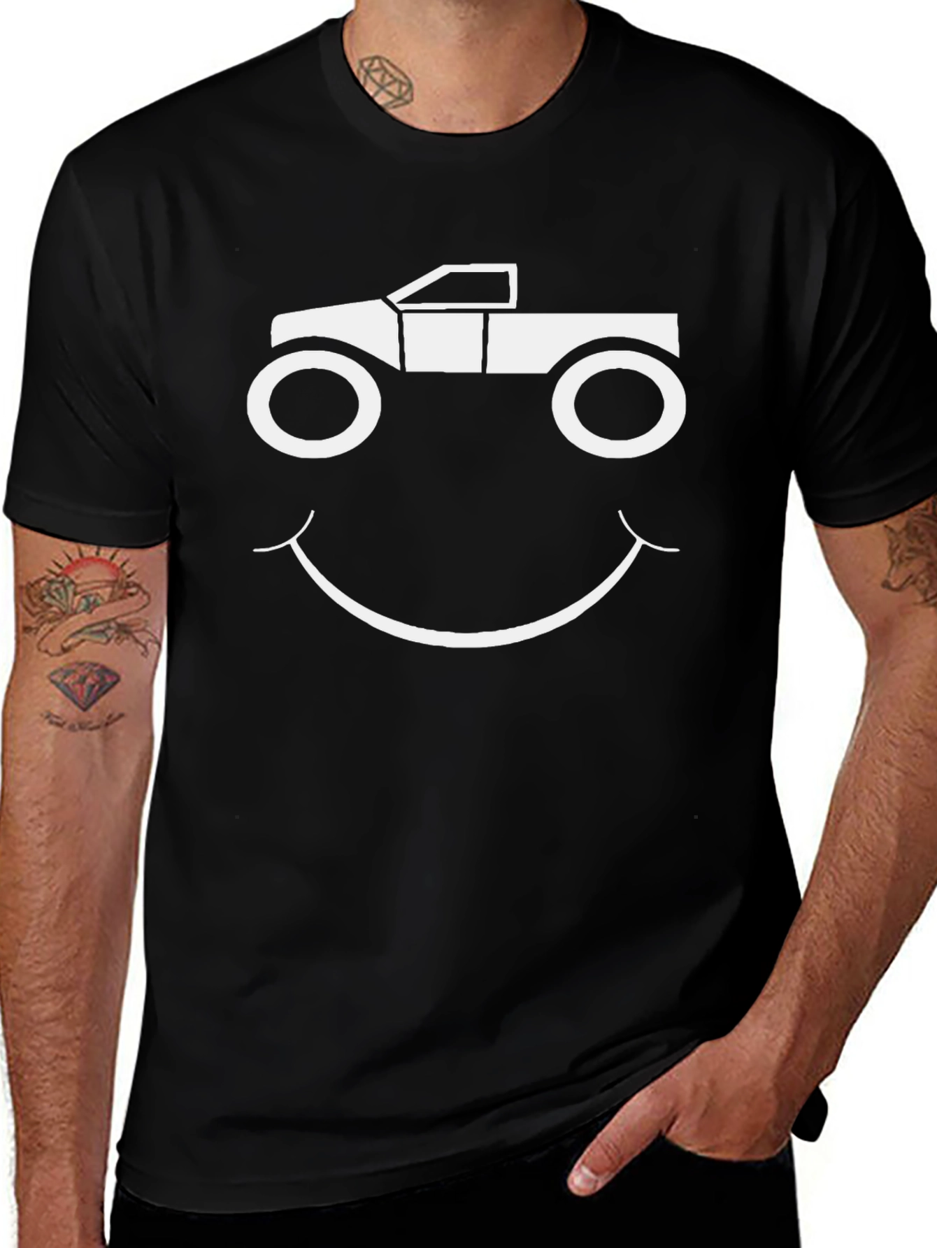 Truck Smile Graphic Tee - Black Cotton T-Shirt