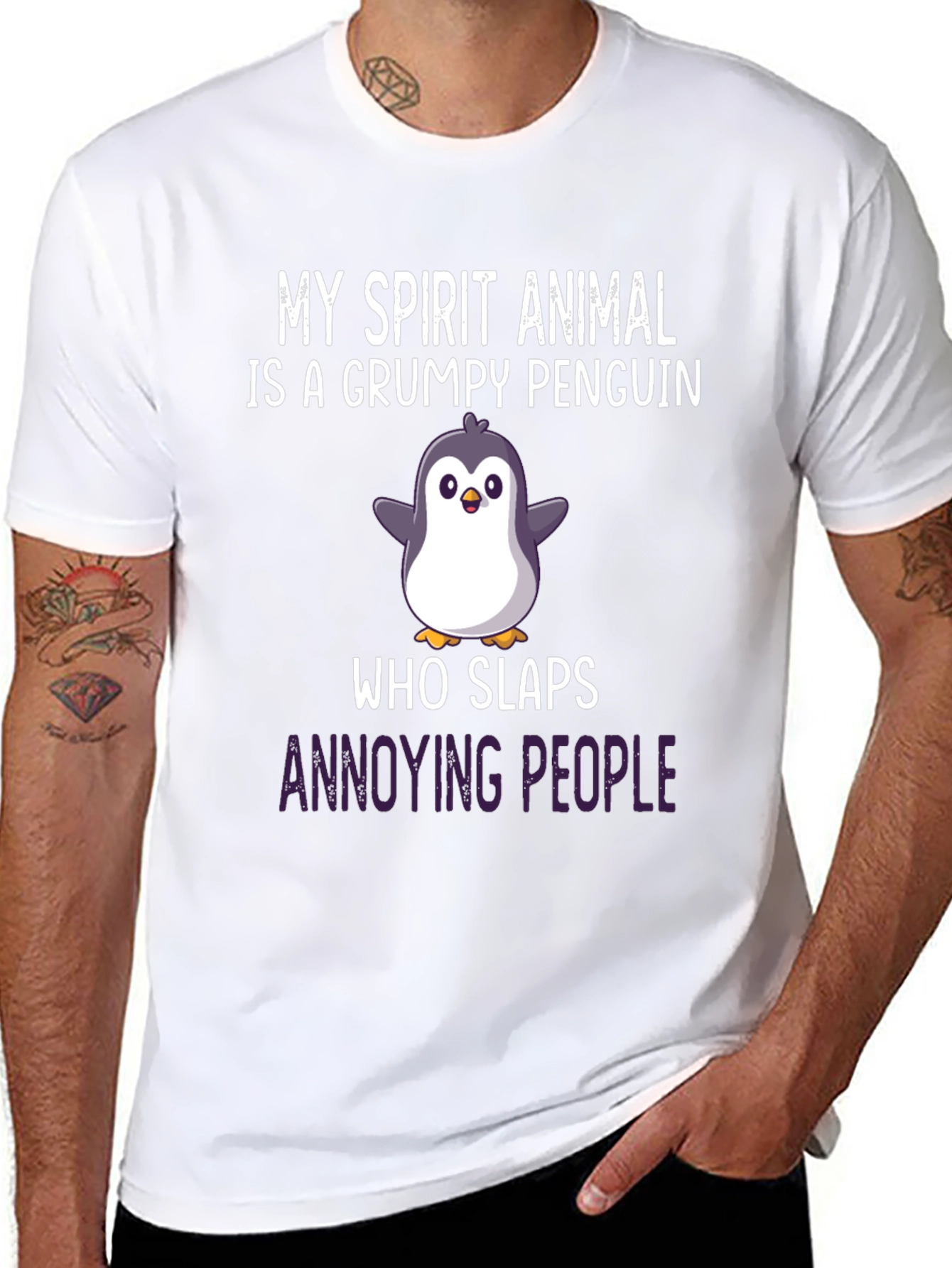 Grumpy Penguin Slaps Funny Graphic Tee
