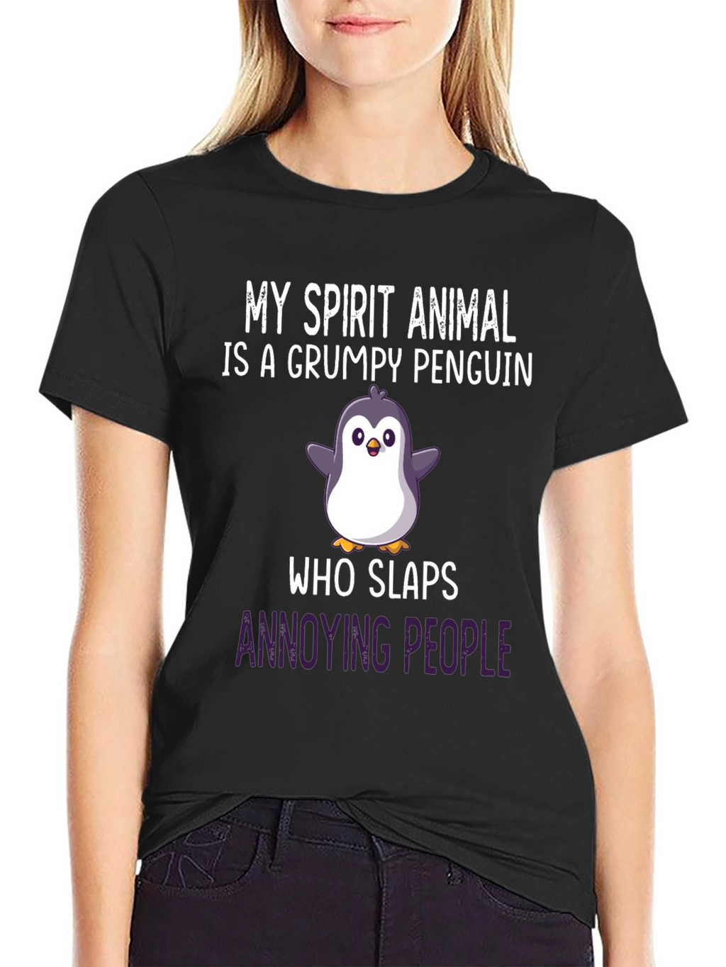 Grumpy Penguin Slaps Funny Graphic Tee