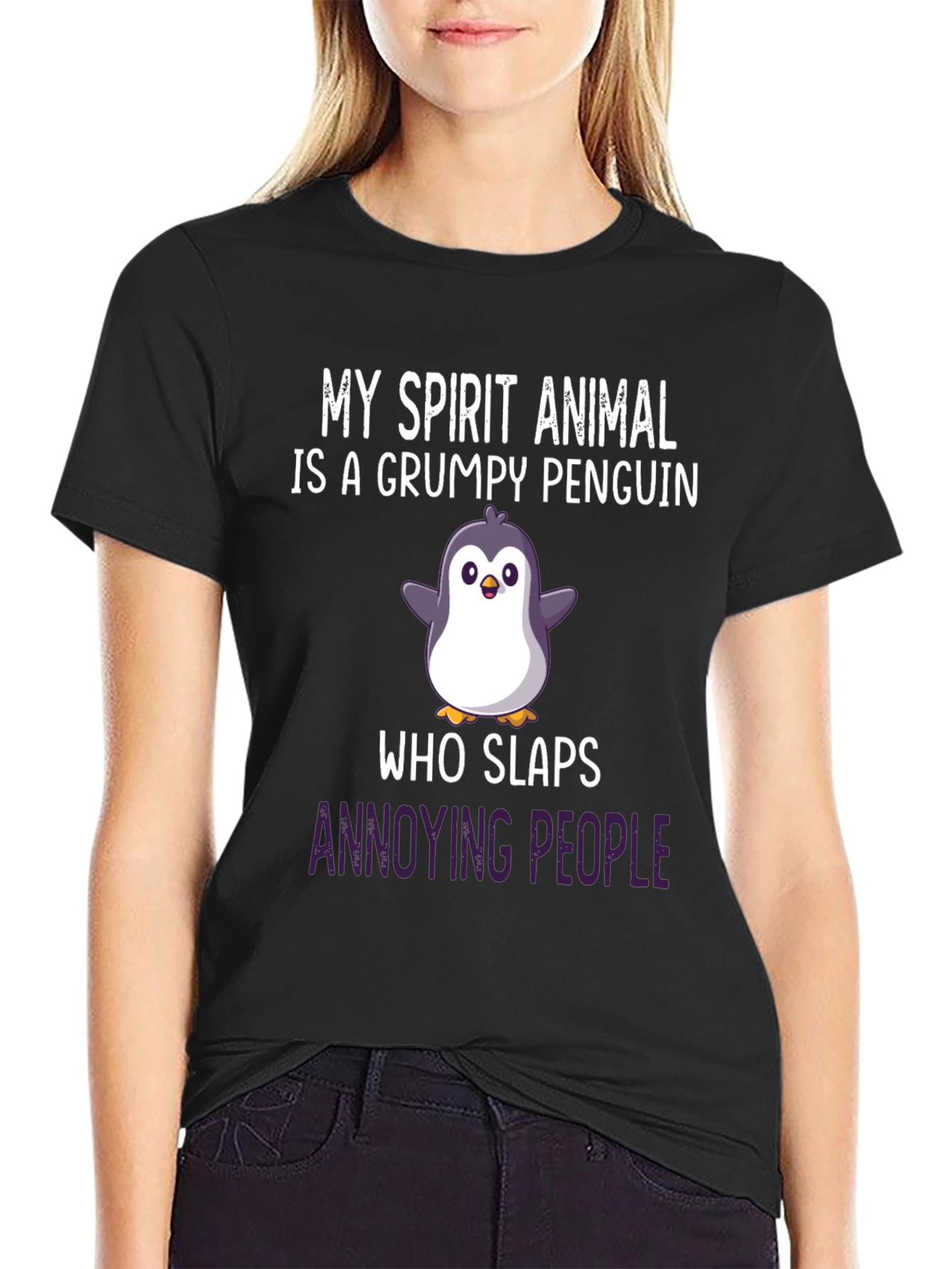 Grumpy Penguin Slaps Funny Graphic Tee