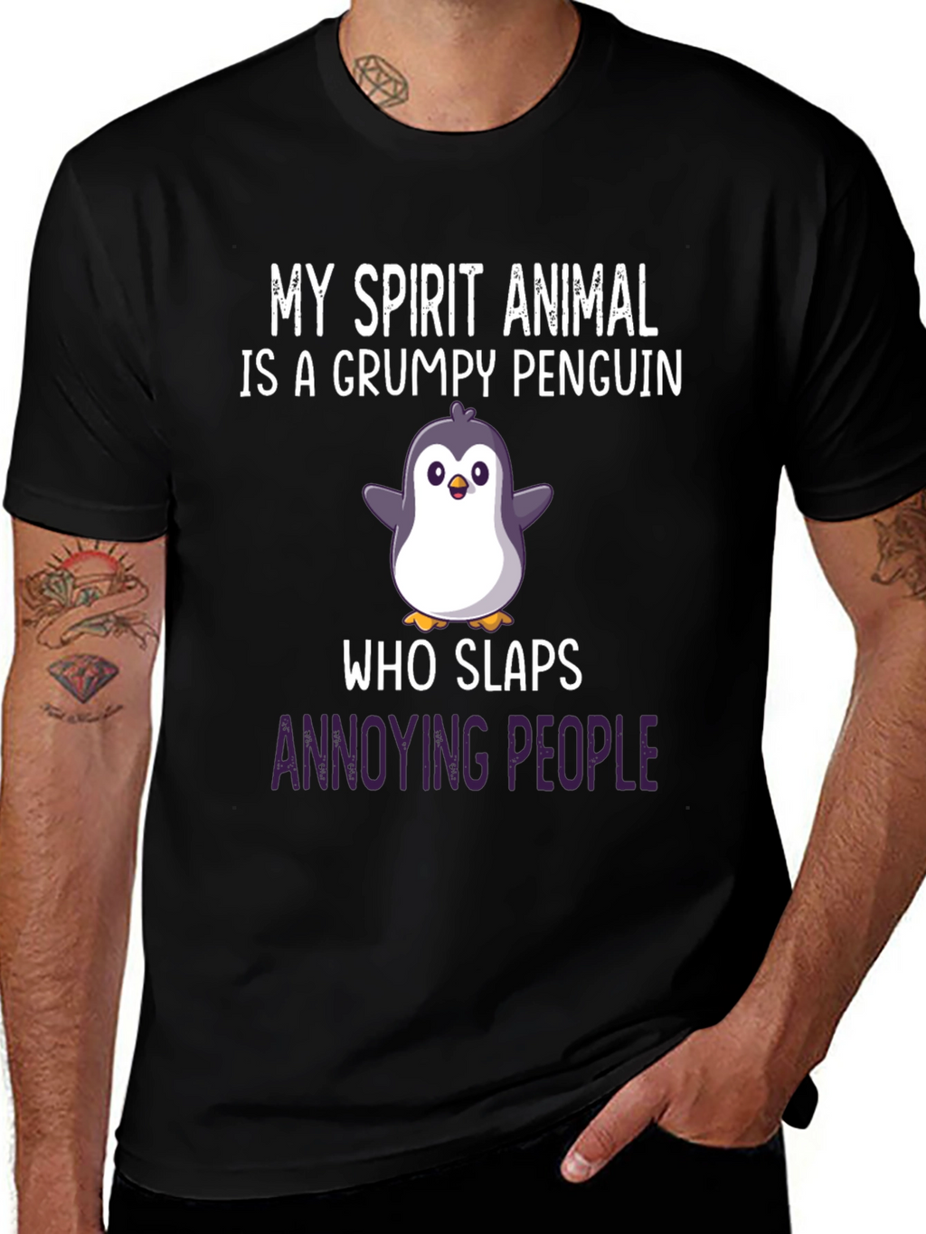 Grumpy Penguin Slaps Funny Graphic Tee