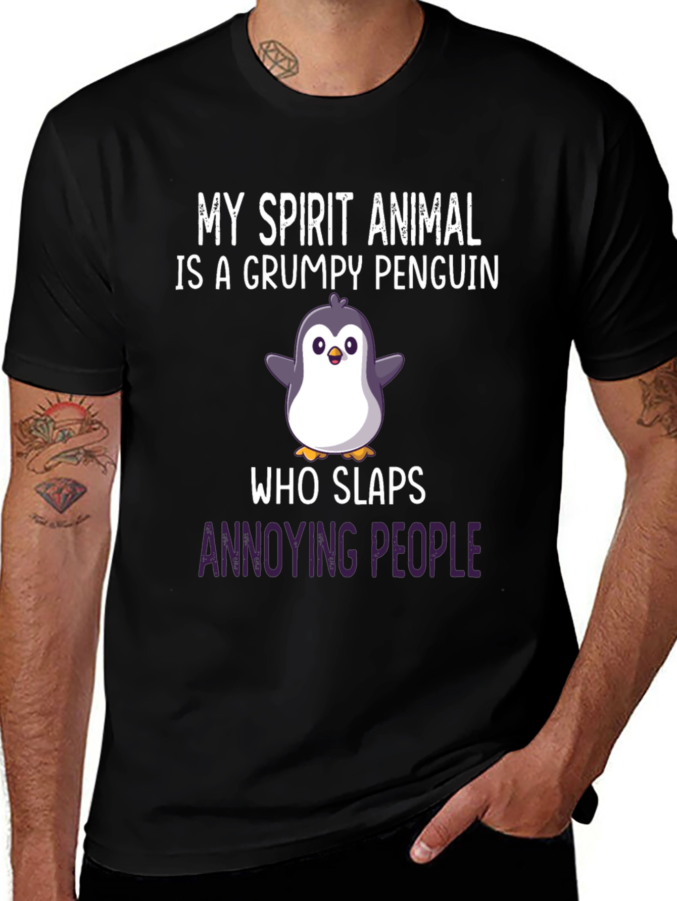 Grumpy Penguin Slaps Funny Graphic Tee