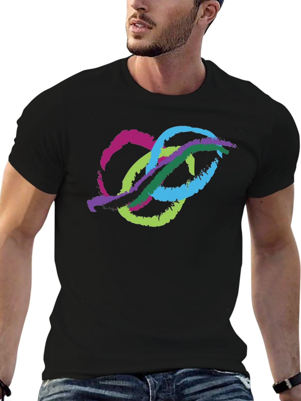 Abstract Brushstroke Graphic Black T-Shirt