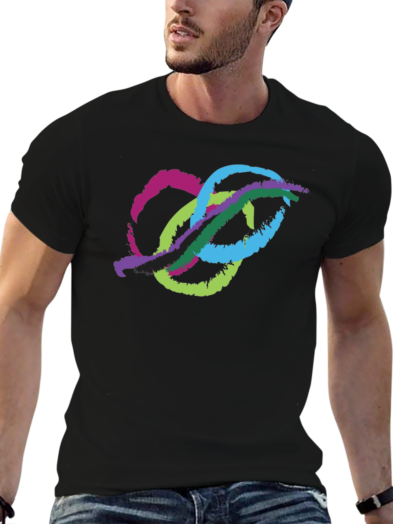 Abstract Brushstroke Graphic Black T-Shirt