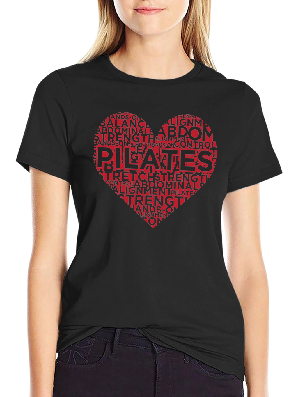 Pilates Heart Word Art T-Shirt Black