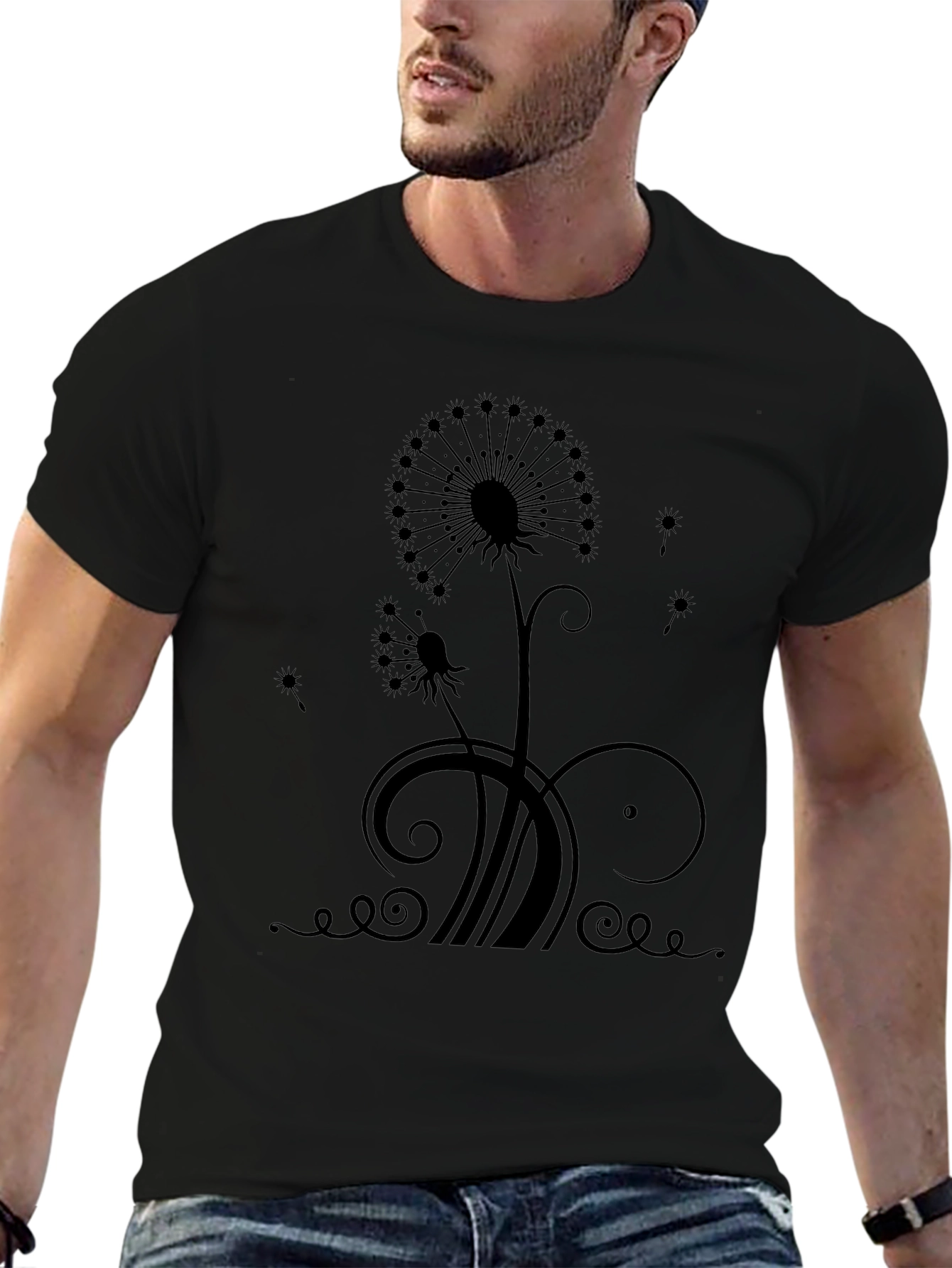 Dandelion Graphic Print Black T-Shirt