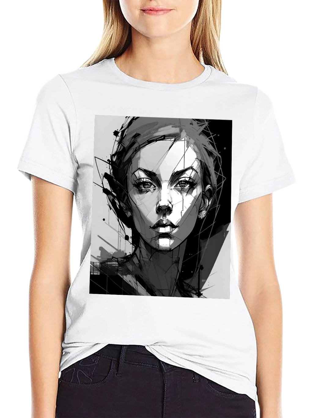Abstract Woman Graphic Black Tee