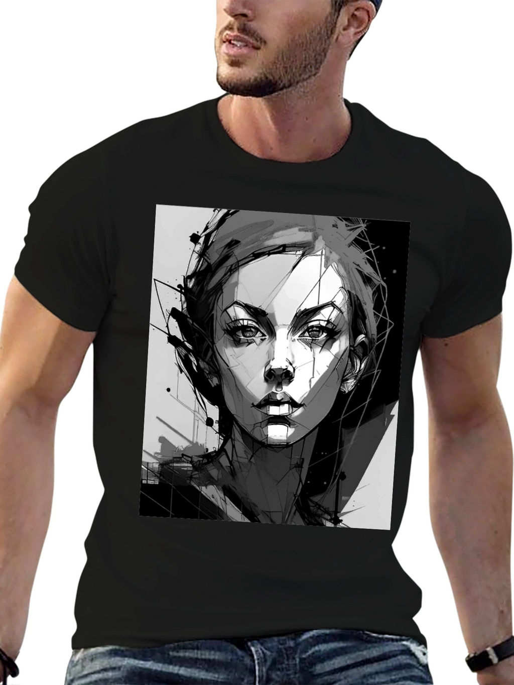 Abstract Woman Graphic Black Tee