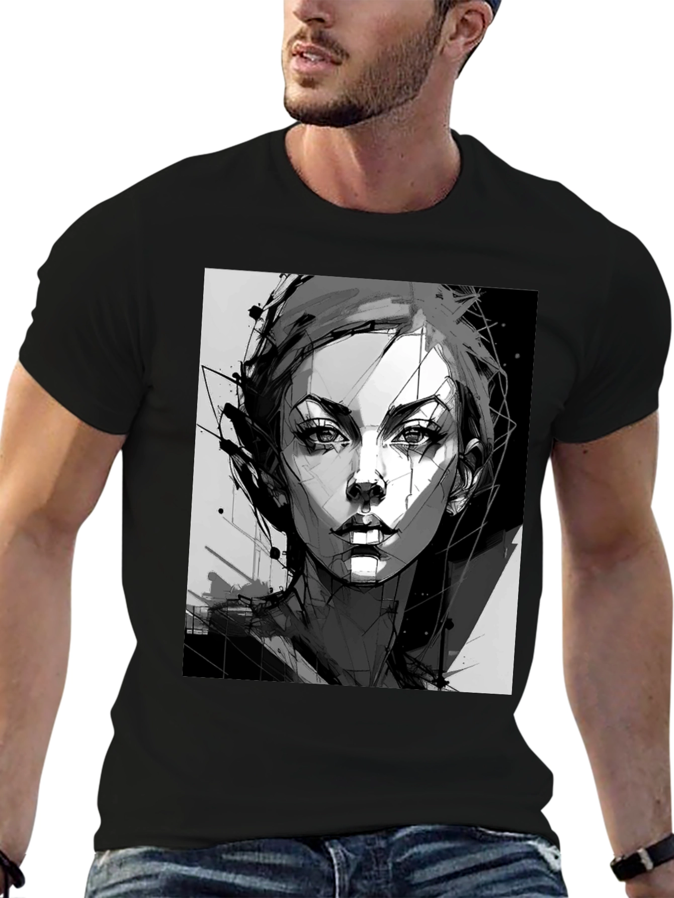 Abstract Woman Graphic Black Tee