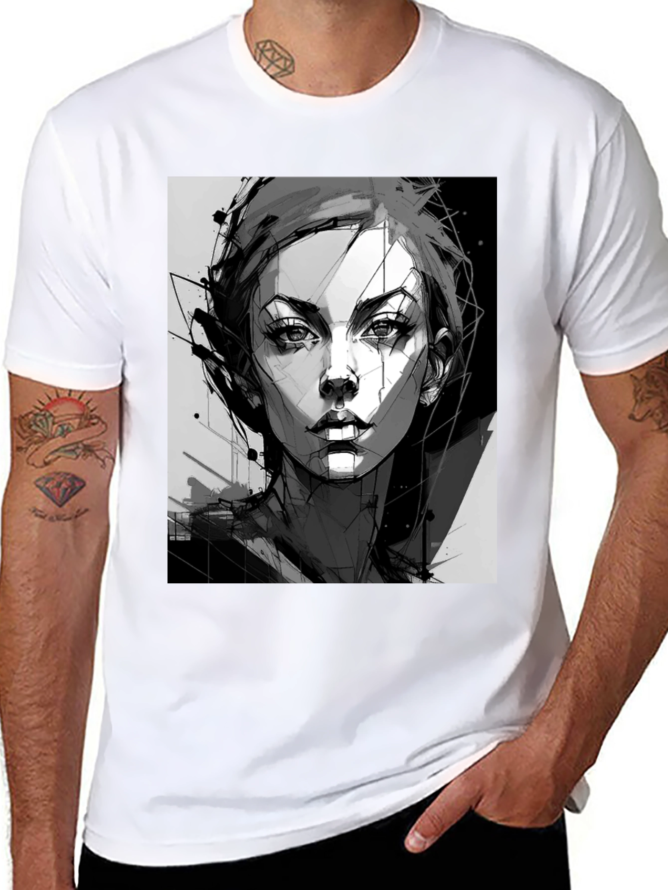 Abstract Woman Graphic Black Tee