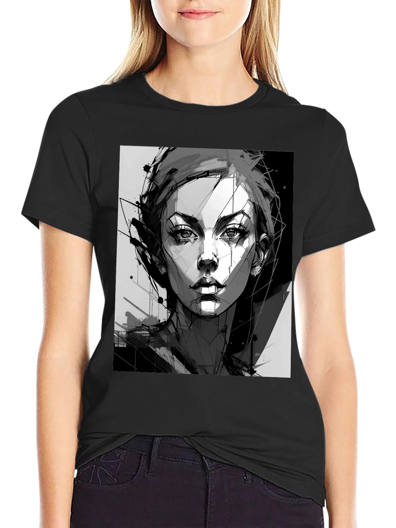 Abstract Woman Graphic Black Tee