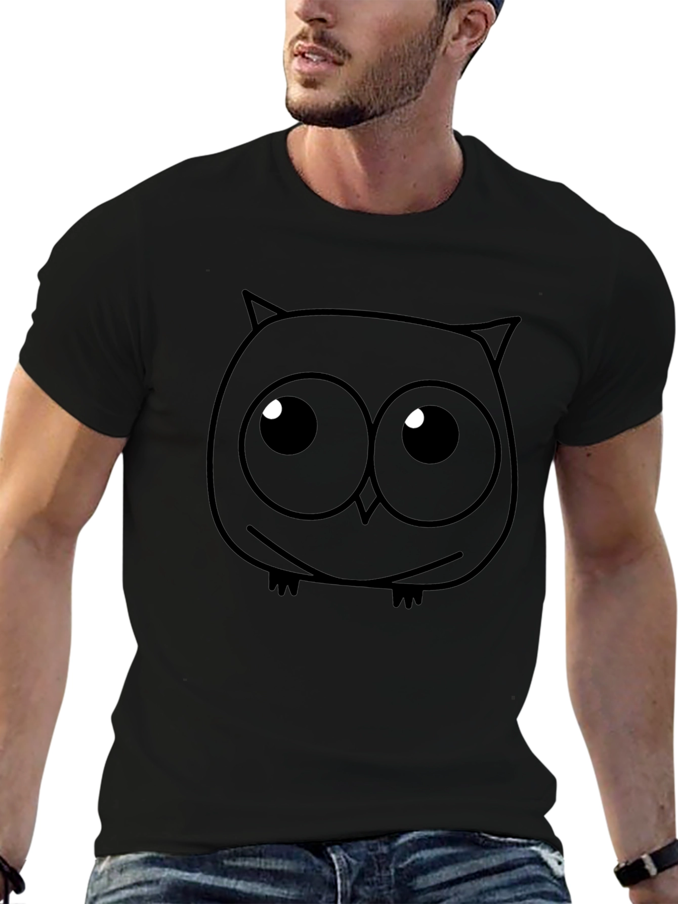 Owl Graphic Black T-Shirt - Mens Crew Neck Tee