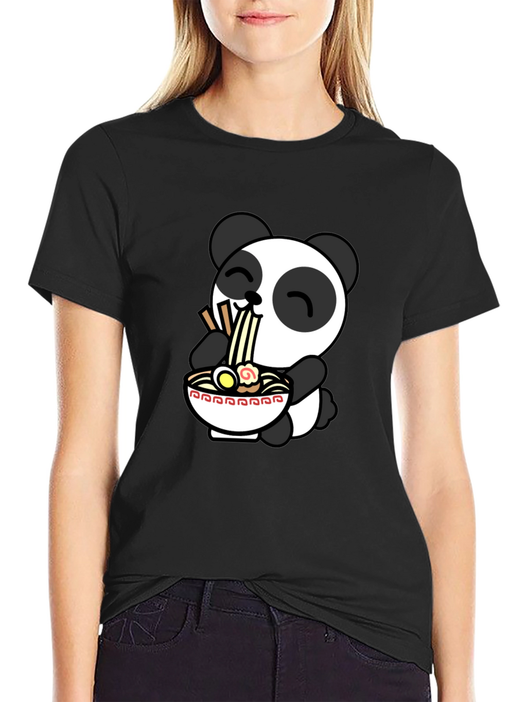 Cute Panda Ramen T-Shirt - Black