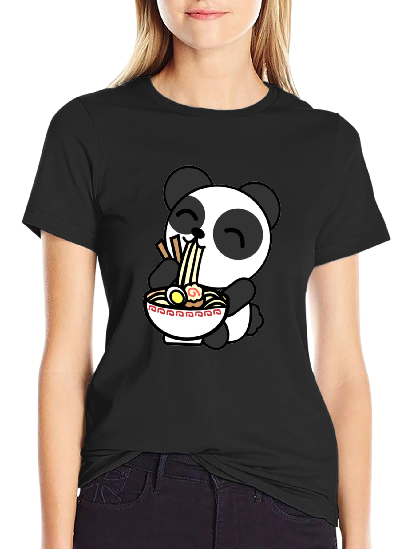 Cute Panda Ramen T-Shirt - Black