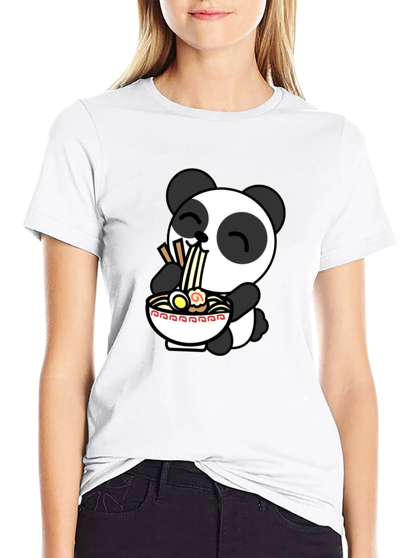 Cute Panda Ramen T-Shirt - Black
