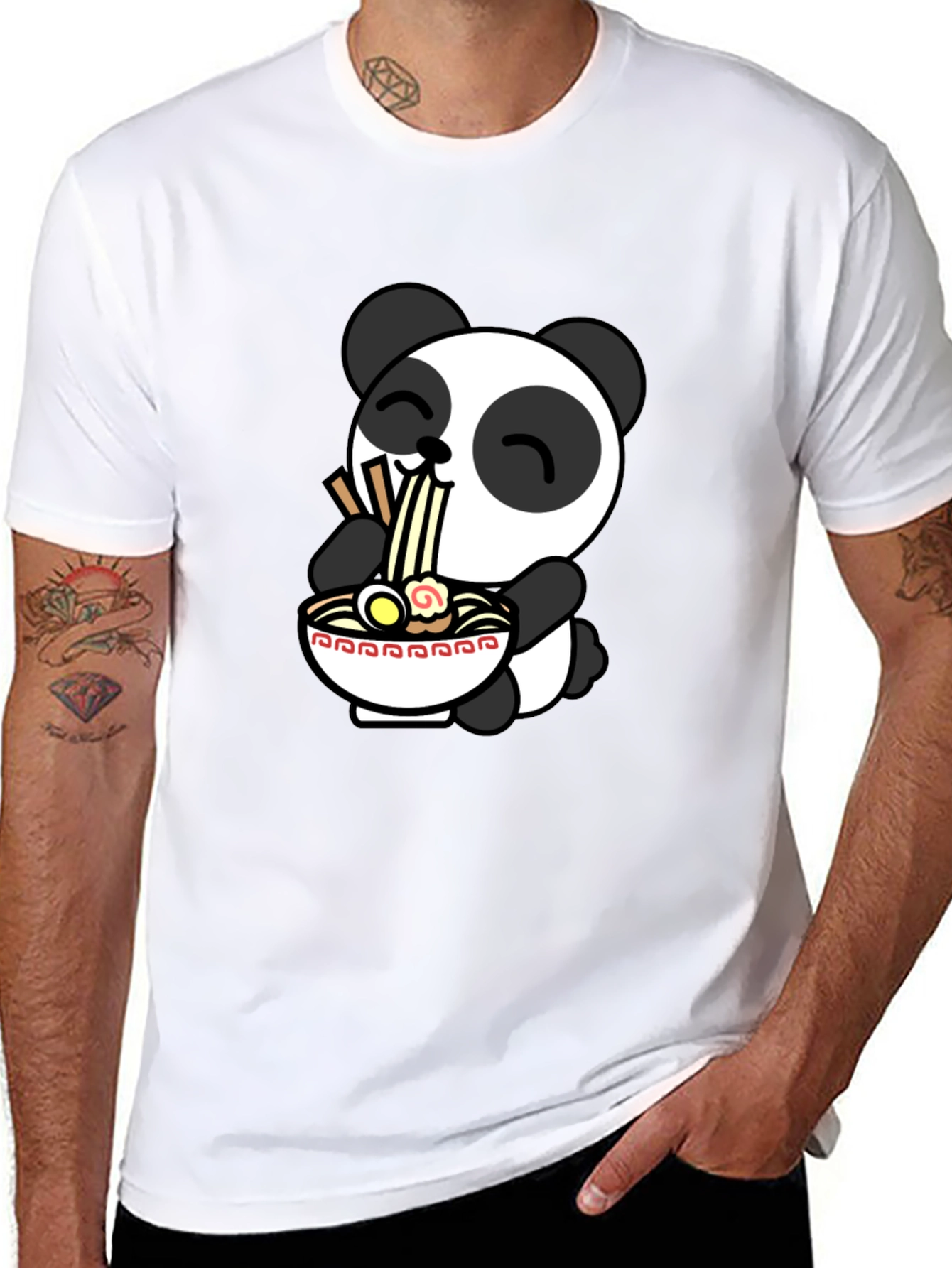 Cute Panda Ramen T-Shirt - Black
