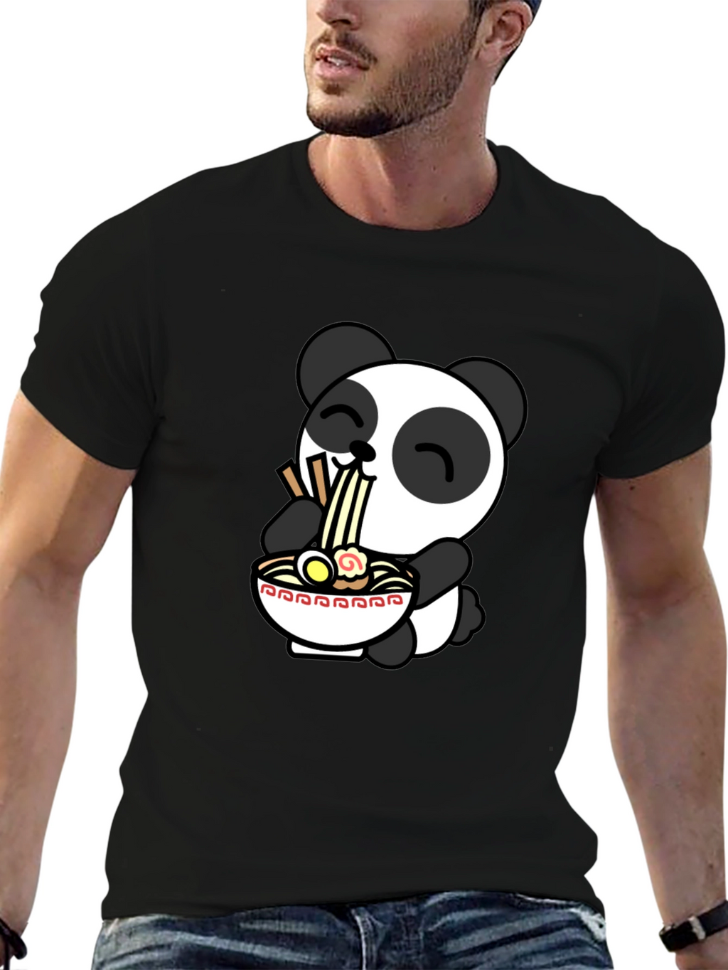 Cute Panda Ramen T-Shirt - Black