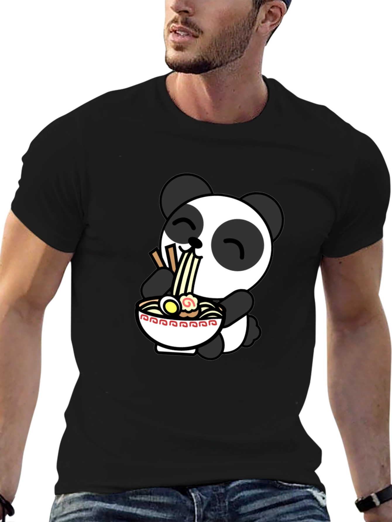 Cute Panda Ramen T-Shirt - Black