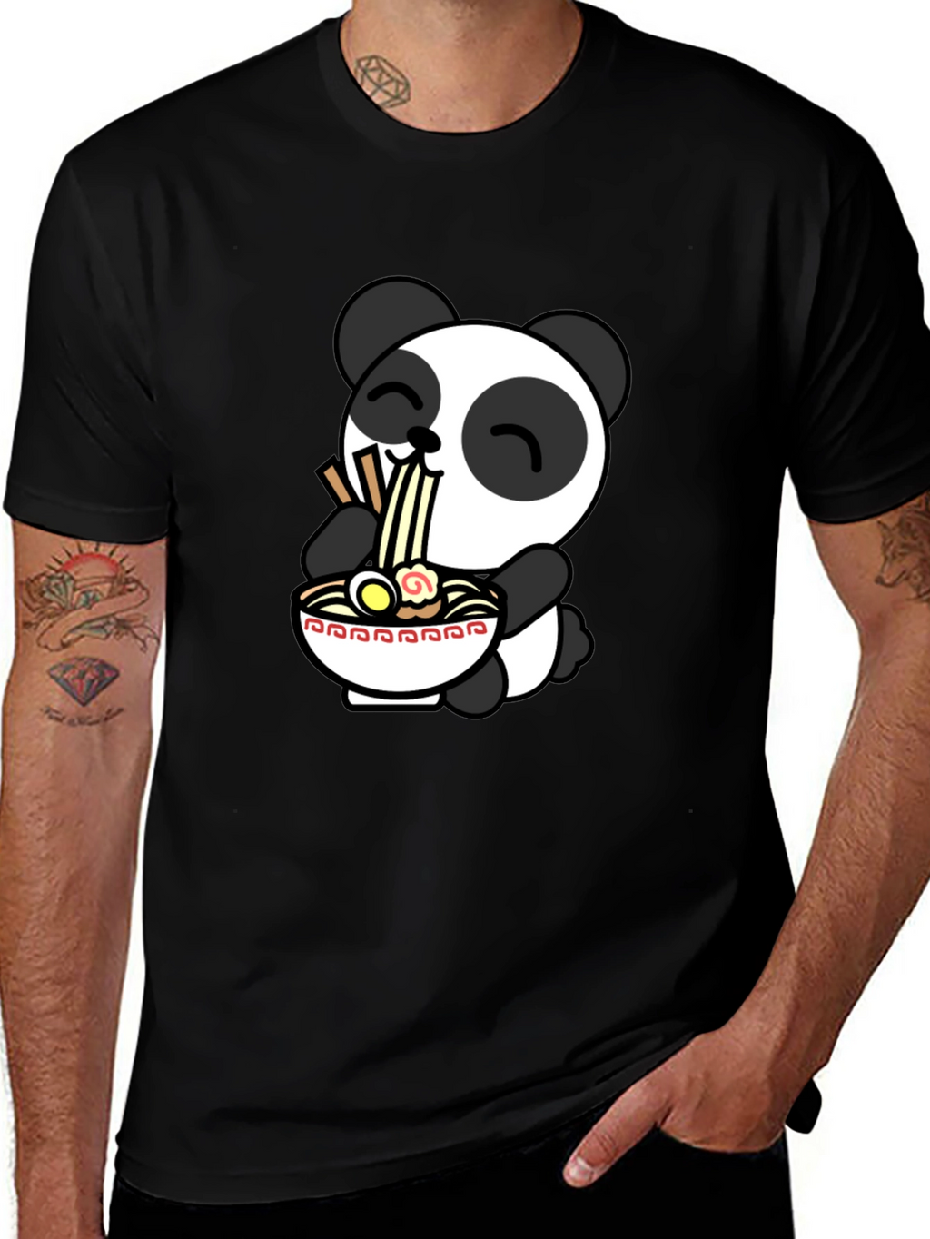 Cute Panda Ramen T-Shirt - Black