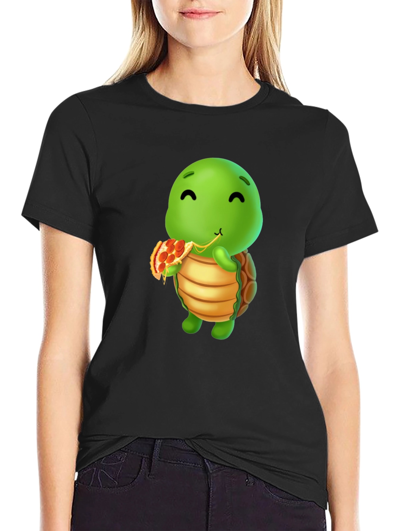 Turtle Eating Pizza Graphic T-Shirt