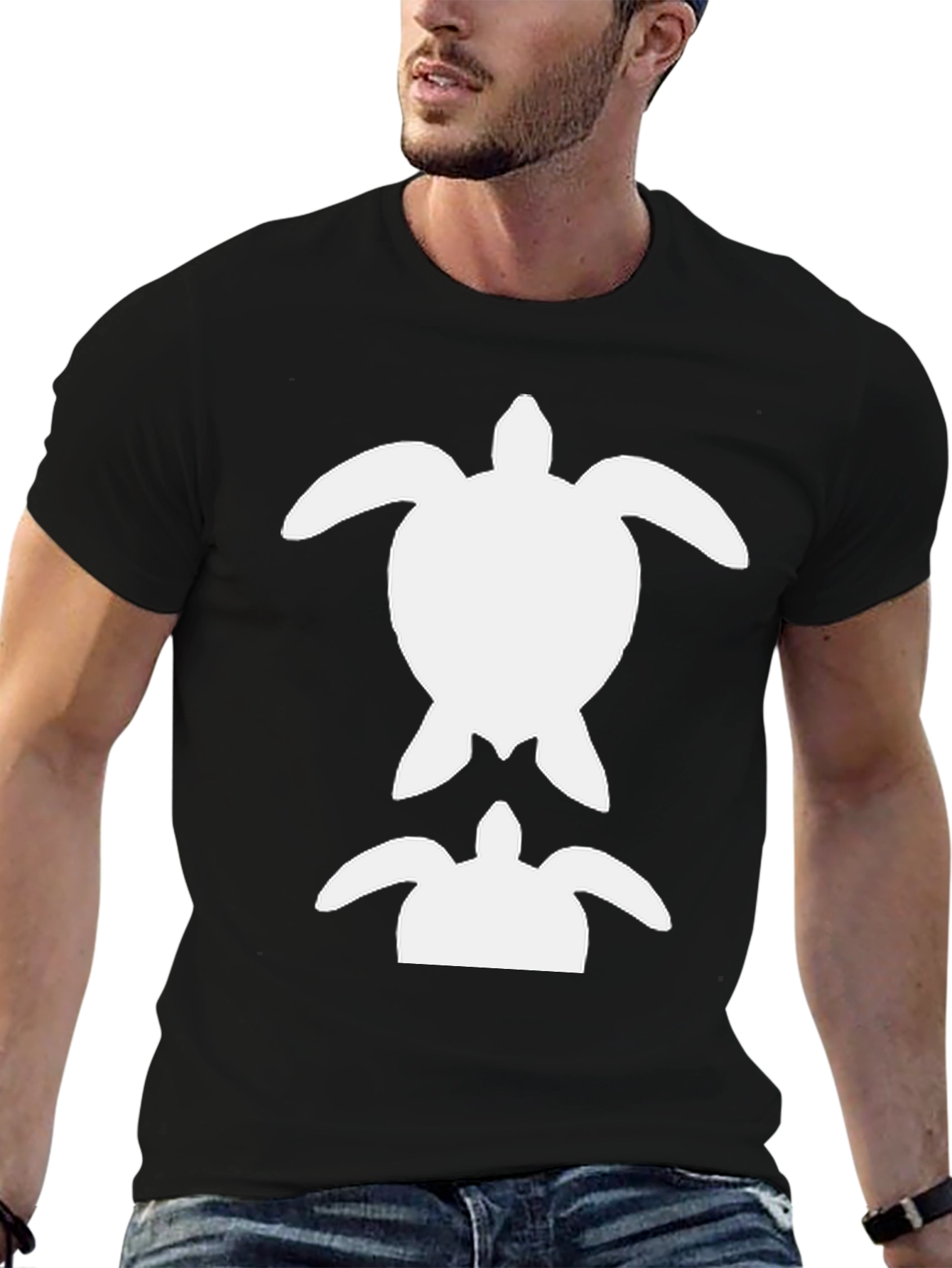 Turtle Graphic Tee - Black Cotton Casual Shirt
