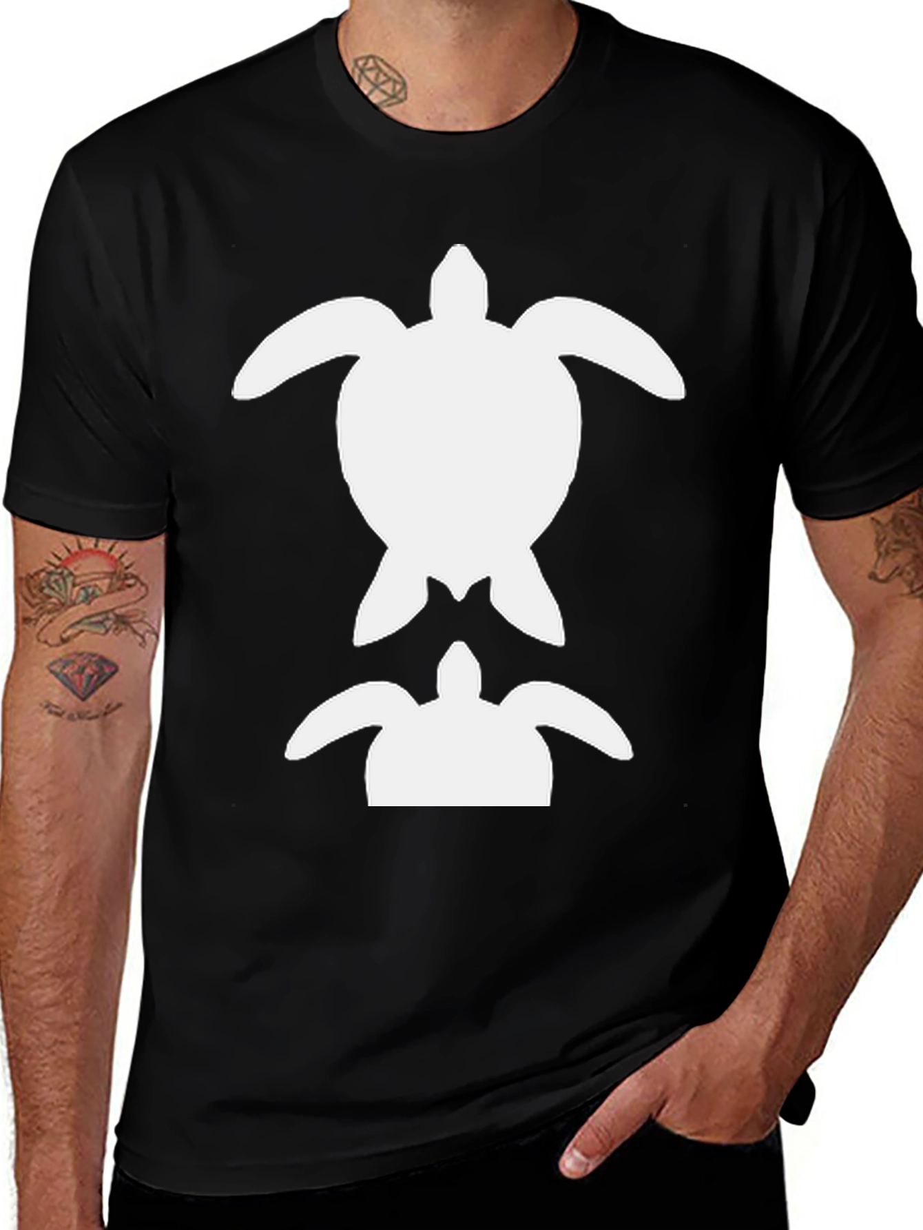 Turtle Graphic Tee - Black Cotton Casual Shirt