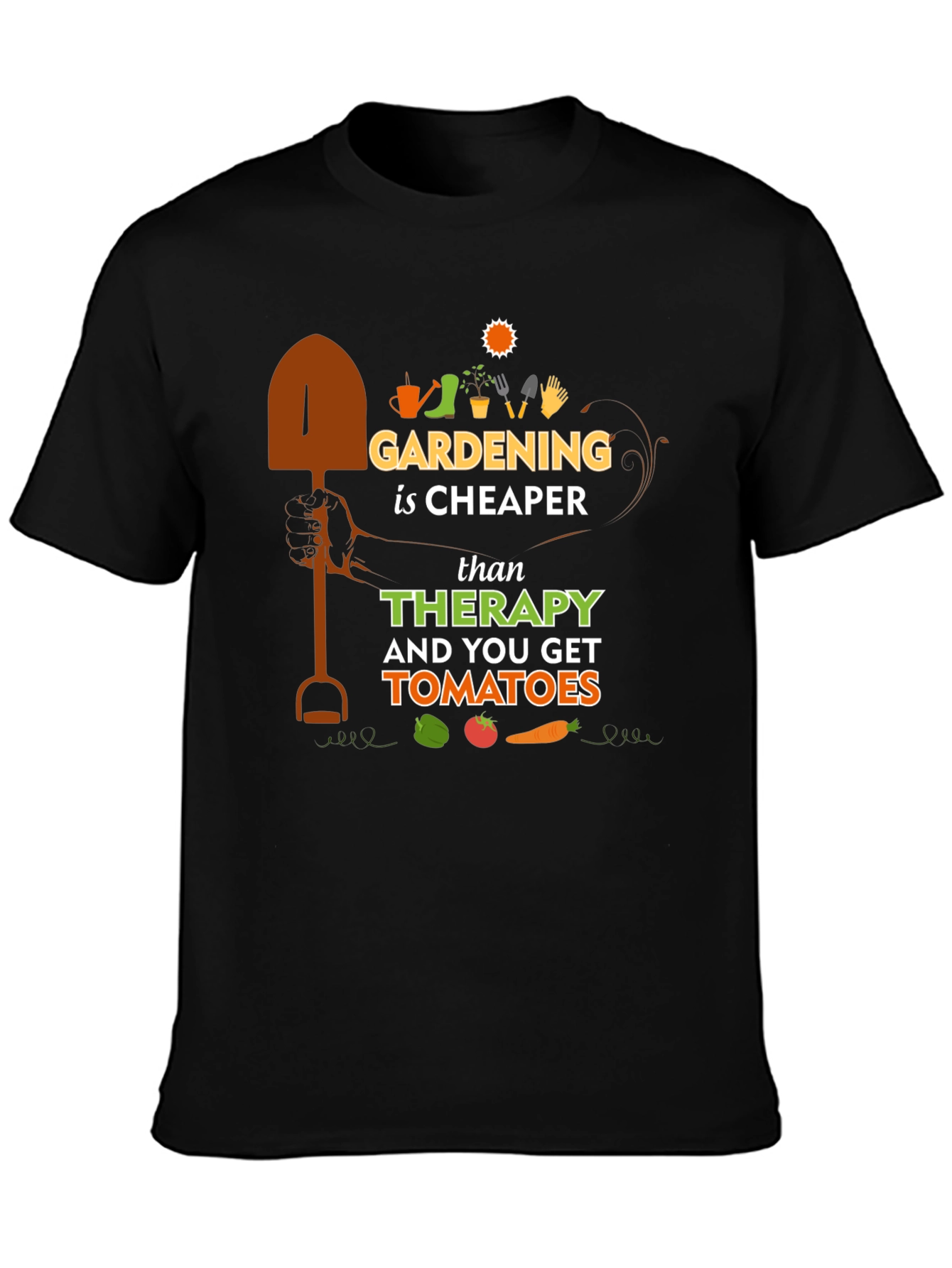 Gardening is Cheaper Than Therapy Black T-Shirt