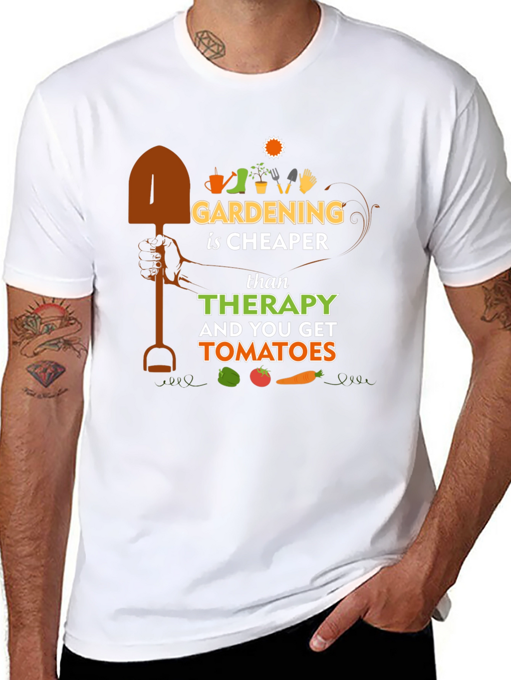 Gardening is Cheaper Than Therapy Black T-Shirt