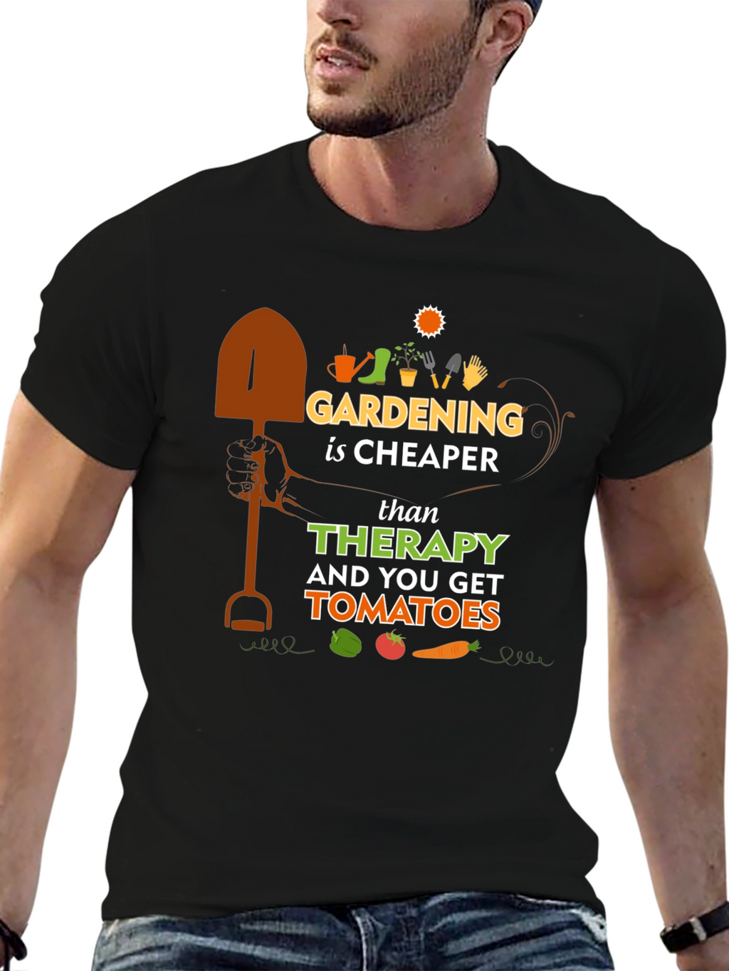 Gardening is Cheaper Than Therapy Black T-Shirt