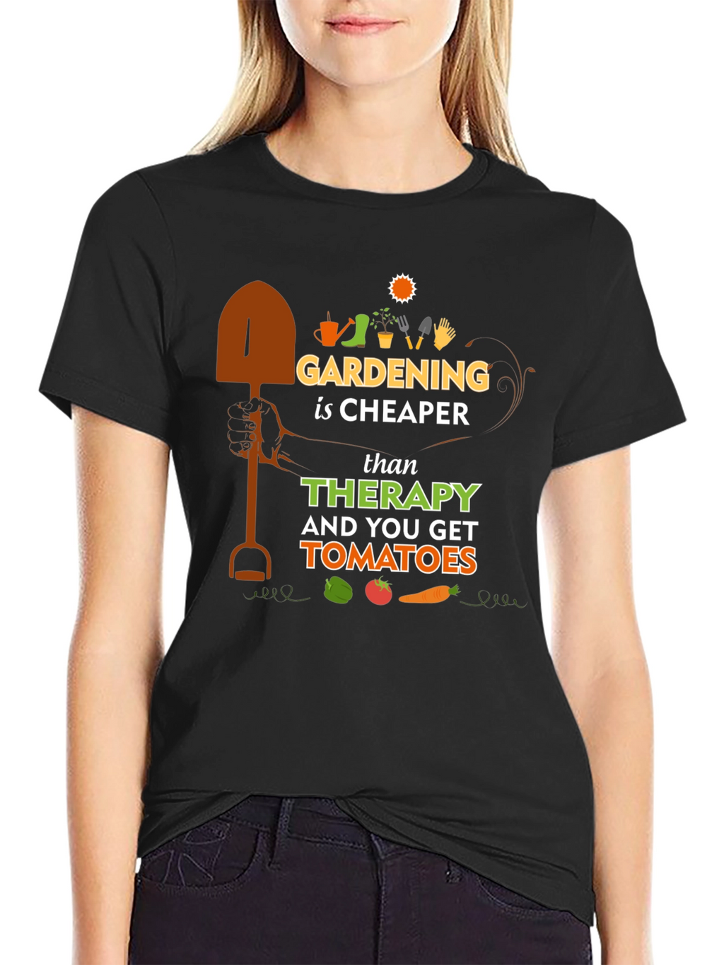Gardening is Cheaper Than Therapy Black T-Shirt