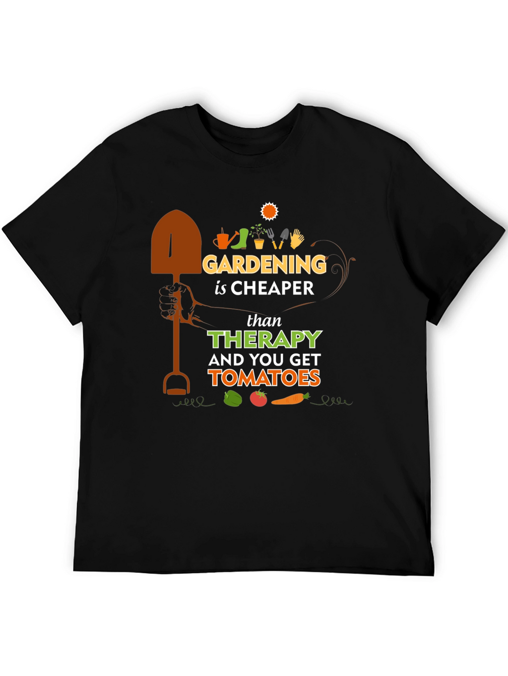 Gardening is Cheaper Than Therapy Black T-Shirt