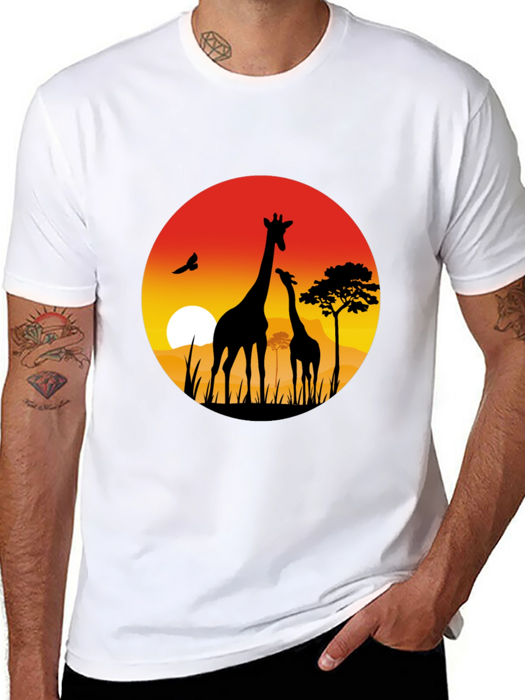 African Sunset Giraffe Graphic T-Shirt