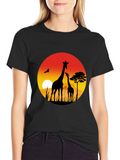 African Sunset Giraffe Graphic T-Shirt