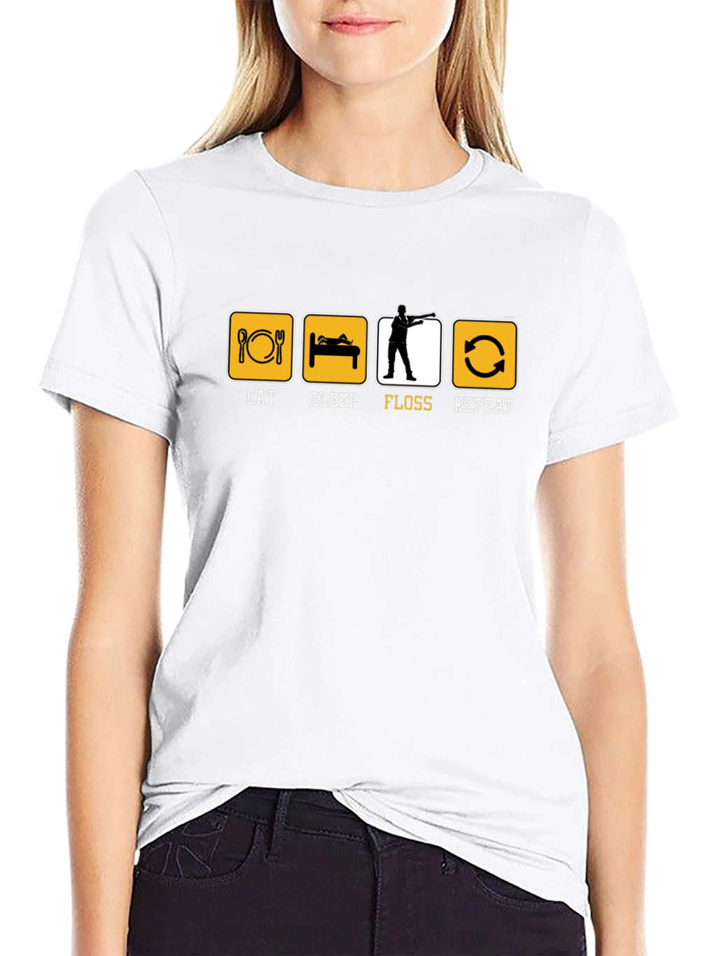 Eat Sleep Floss Repeat T-Shirt - Black Cotton Tee