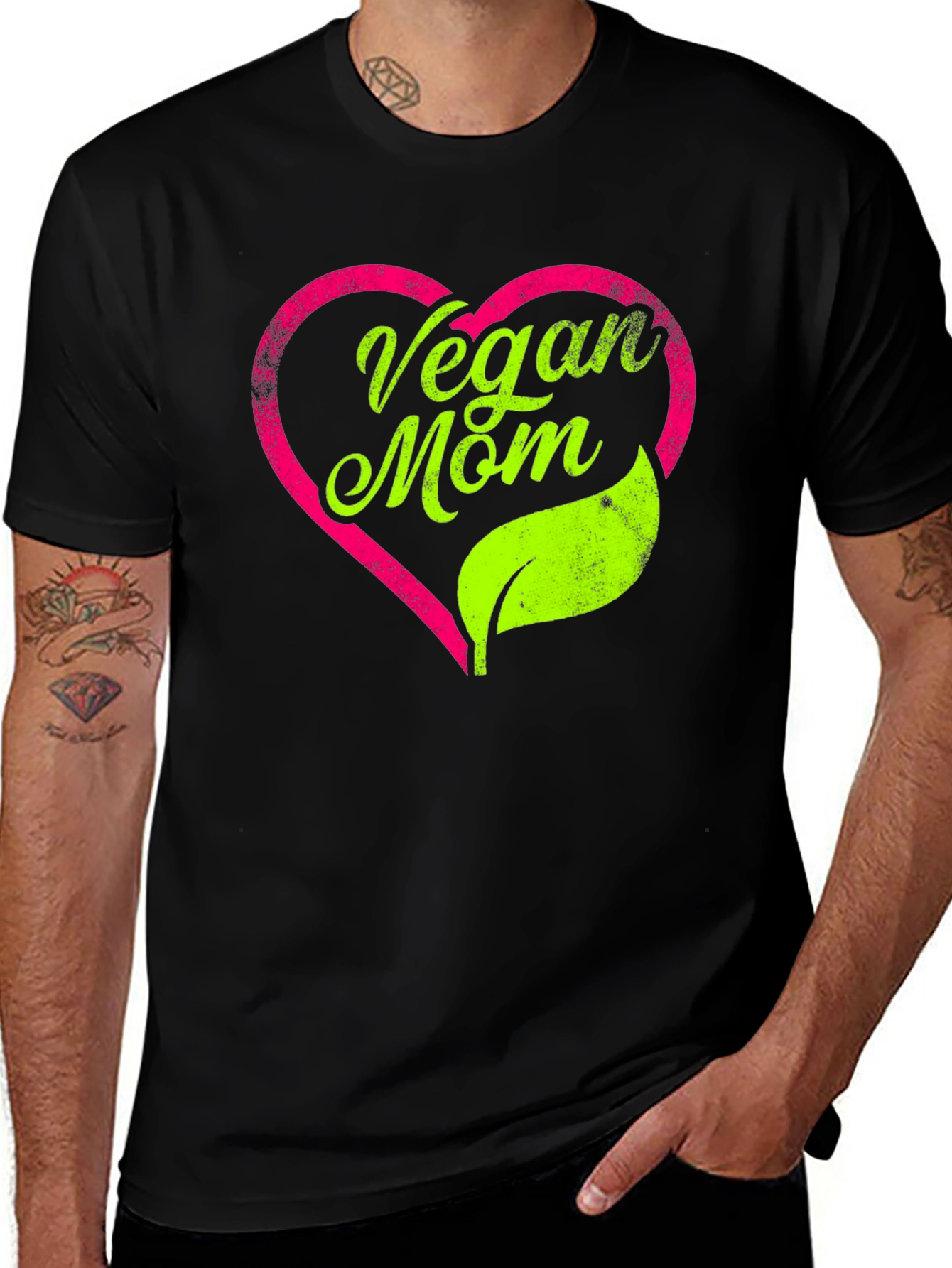 Vegan Mom T-Shirt - Heart & Leaf Design