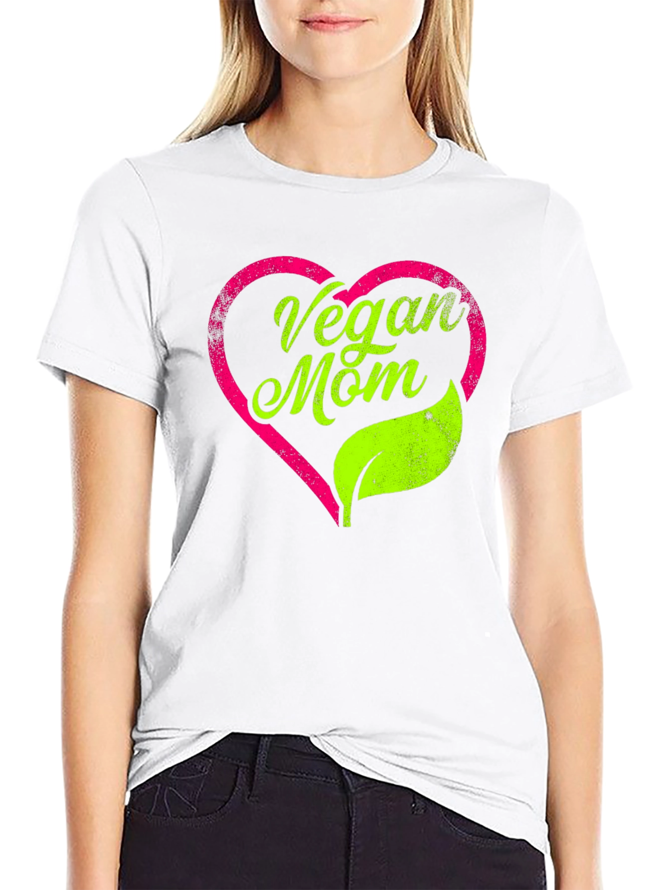 Vegan Mom T-Shirt - Heart & Leaf Design