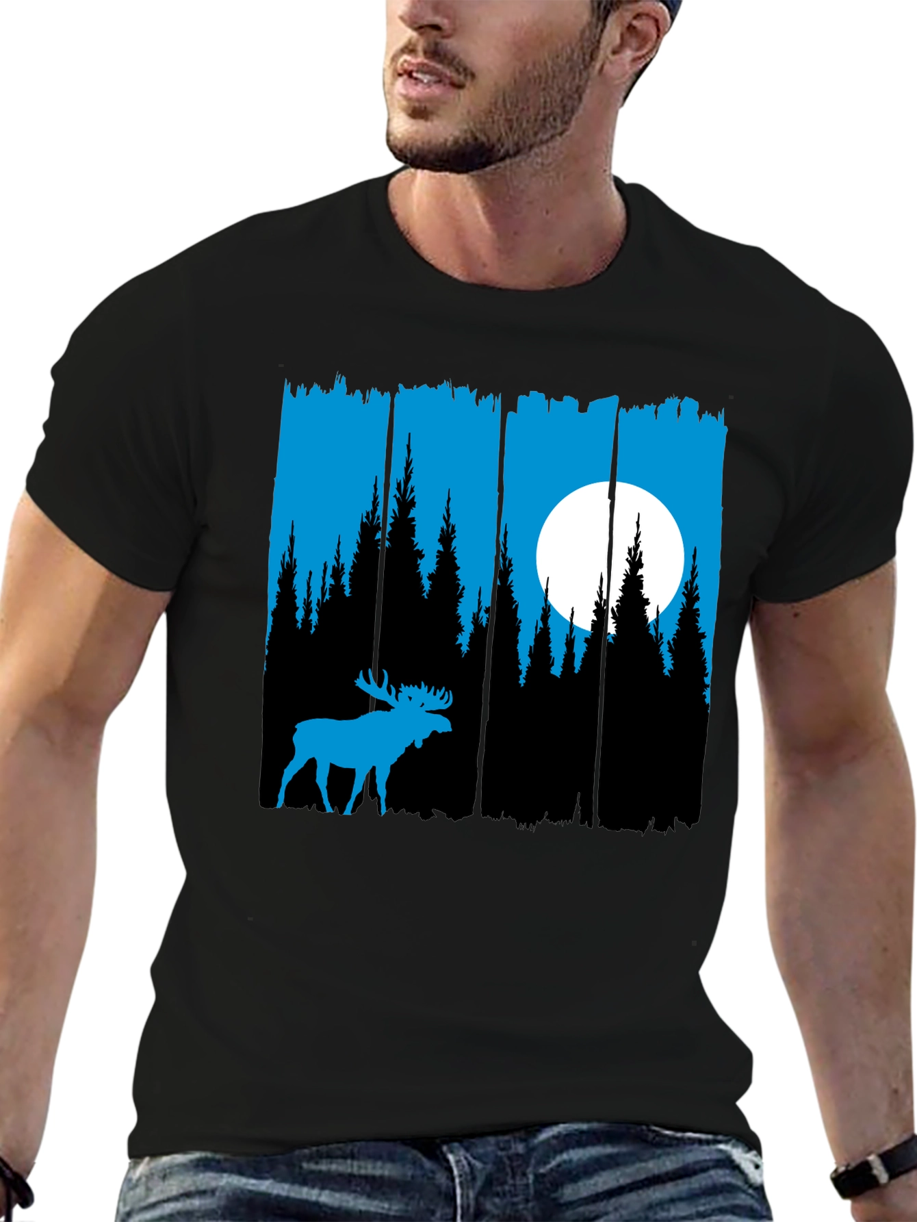 Moose Forest Graphic Tee - Black Unisex Shirt