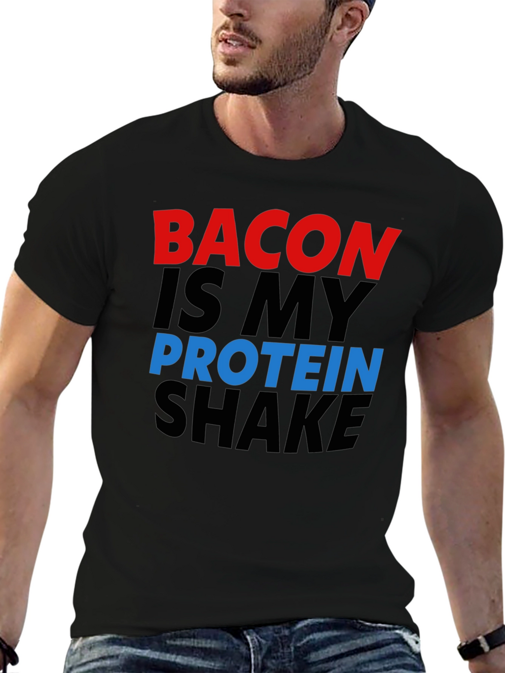 Bacon Is My Protein Shake Black Graphic Tee