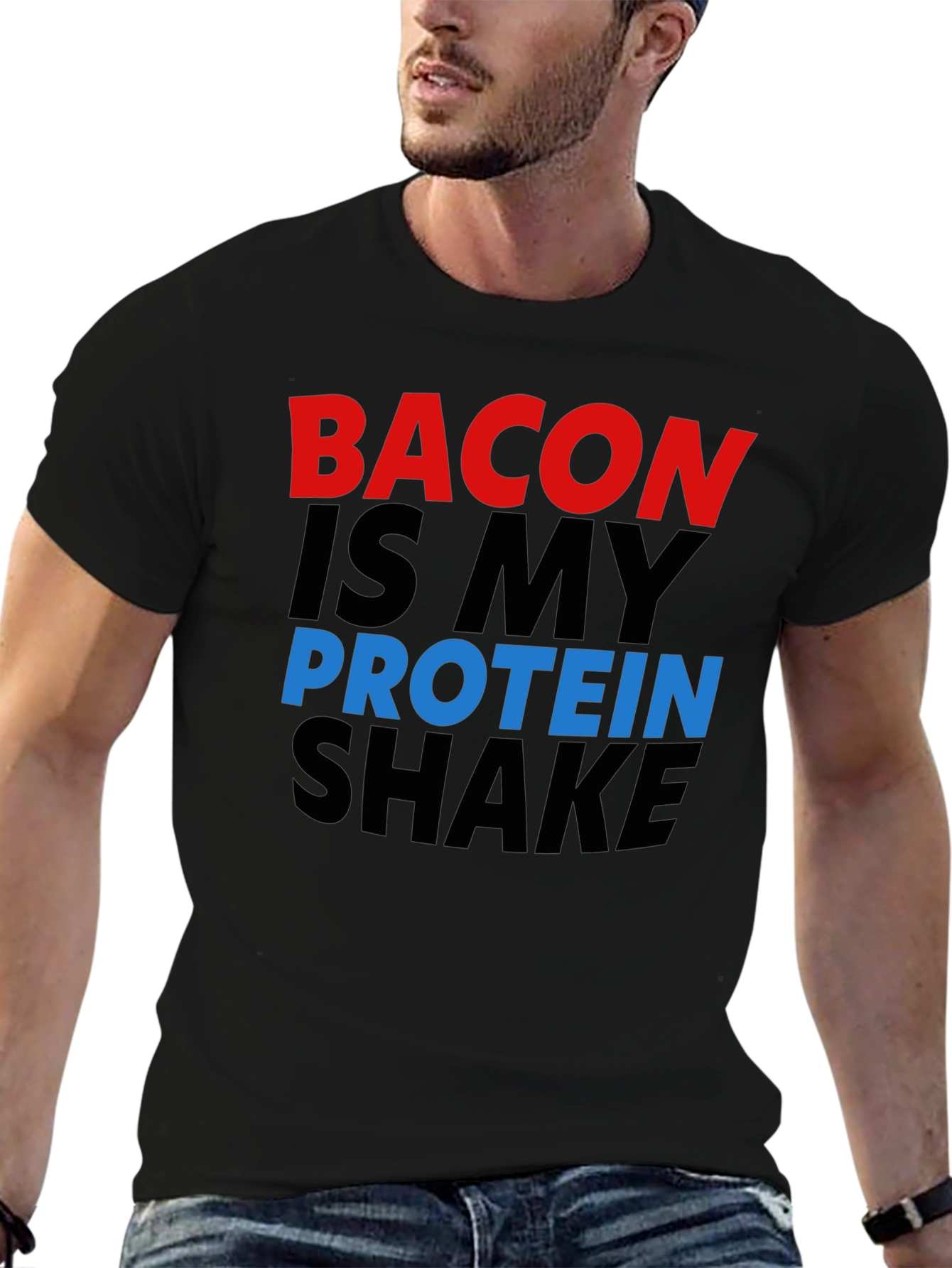 Bacon Is My Protein Shake Black Graphic Tee