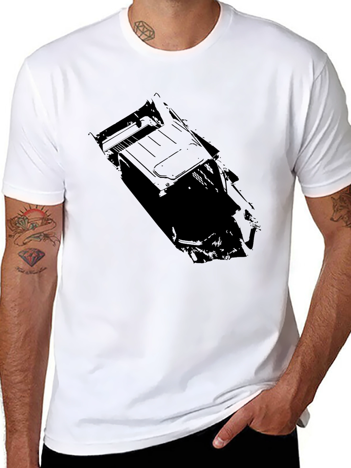 Mens Black Graphic Tee - Car Design