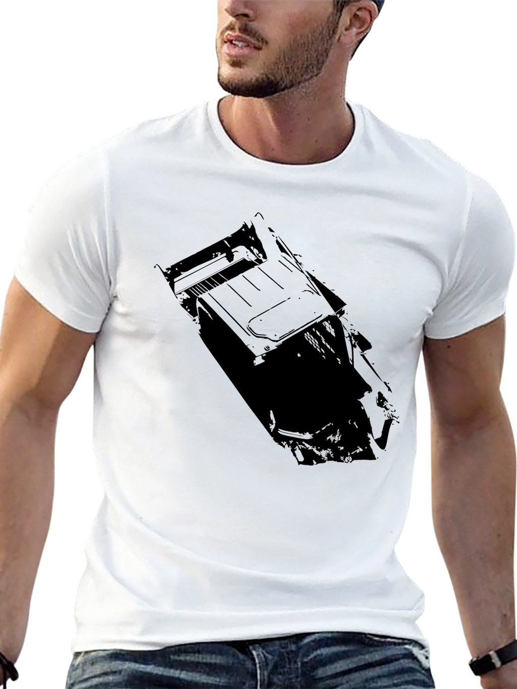 Mens Black Graphic Tee - Car Design