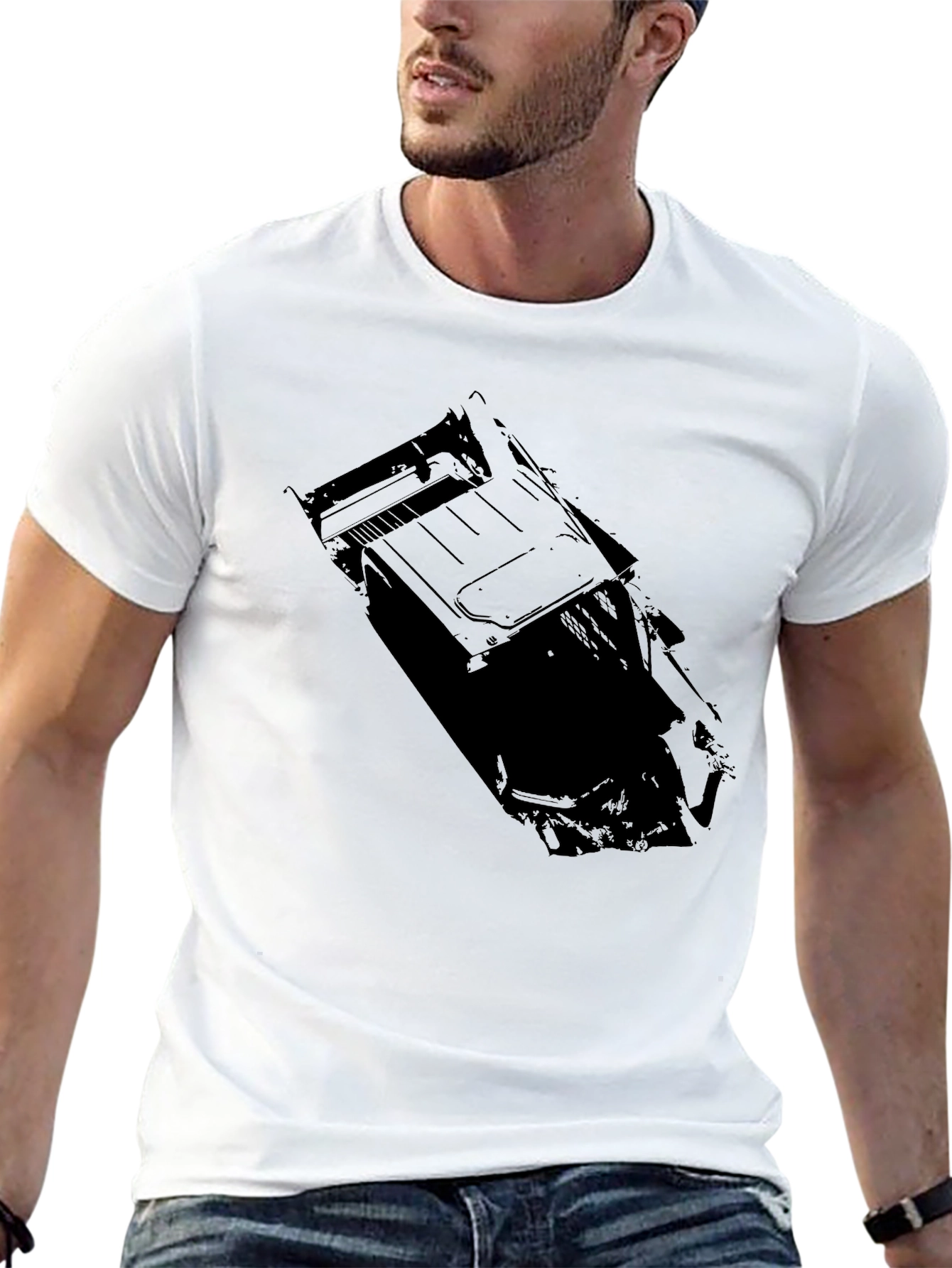 Mens Black Graphic Tee - Car Design
