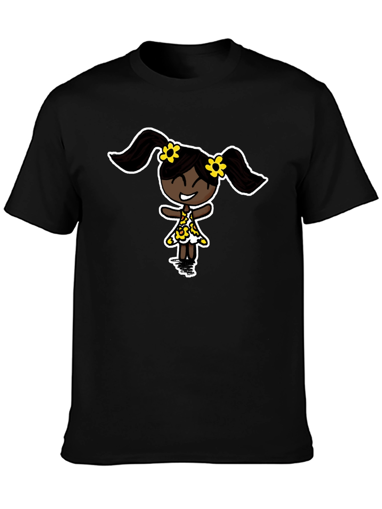 Black T-Shirt with Cartoon Girl Design
